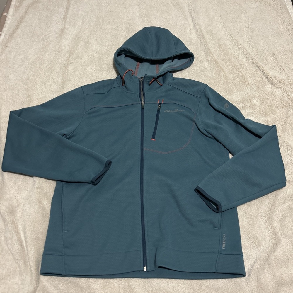 Eddie Bauer Travex Free Heat Jacket‎ Mens M Teal Soft Shell Grid Waffle Fleece